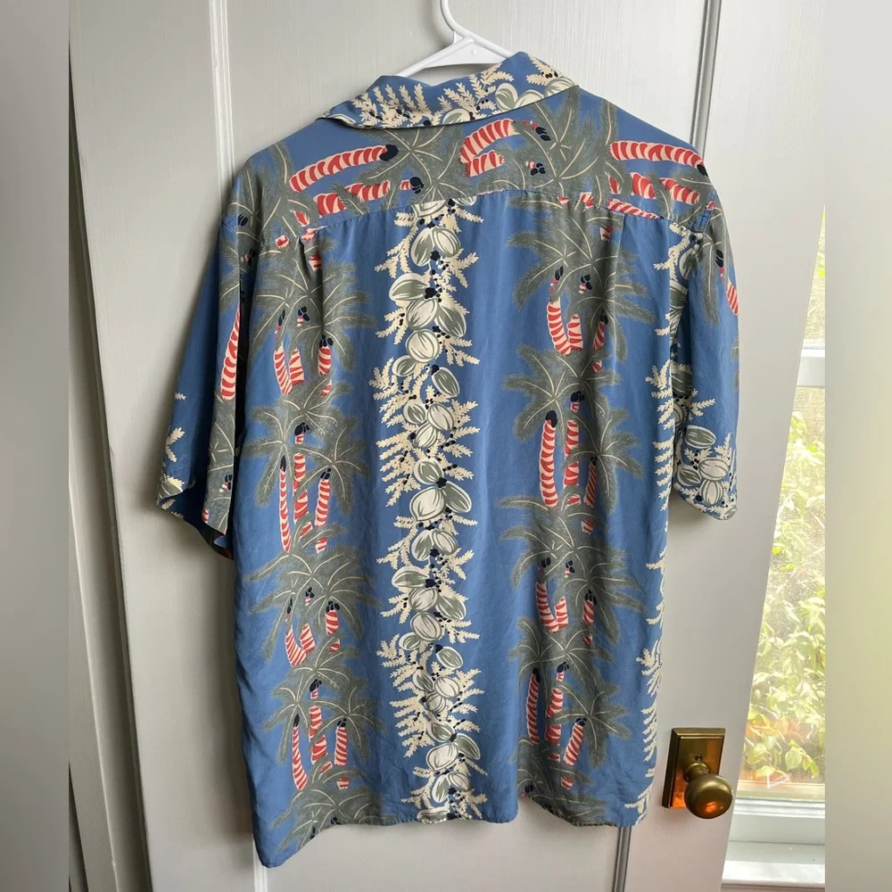 Vintage Avanti Mens Hawaiian Shirt 100% Silk Size L Short Sleeve Button Up Blue - Picture 4 of 8